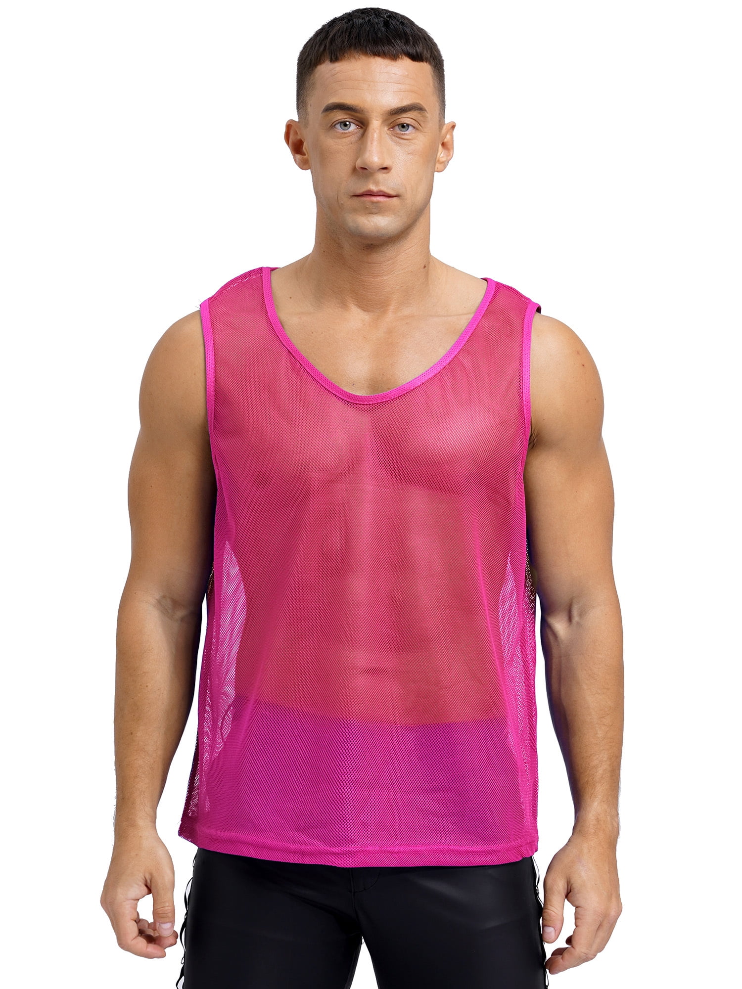 ★ Phyps Department★ Set Running Class Sleeveless Mesh Sho YONGHS Men's Mesh See Through Fishnet Muscle Tank Top