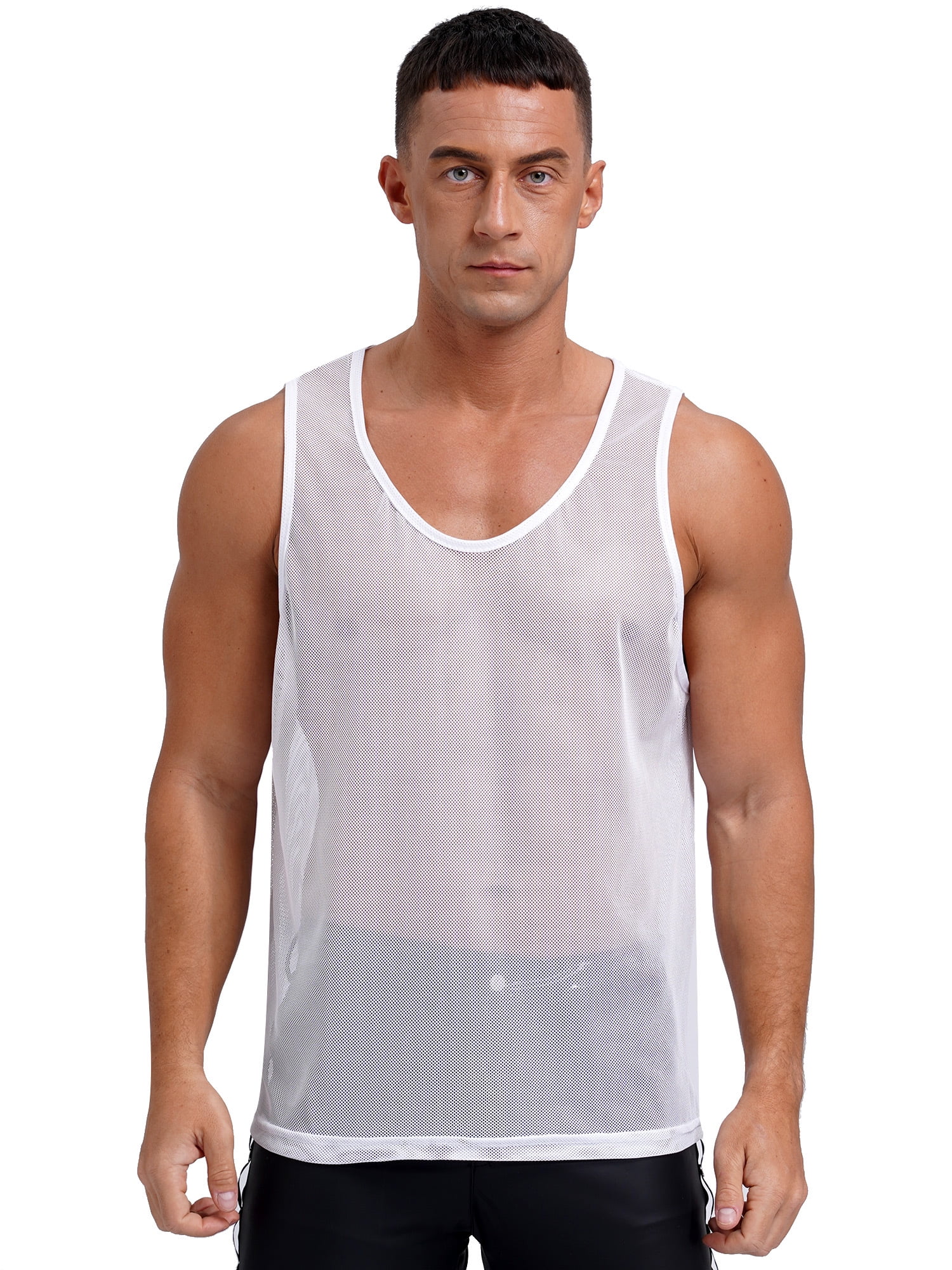 ★ Phyps Department★ Set Running Class Sleeveless Mesh Sho YONGHS Men's Mesh See Through Fishnet Muscle Tank Top