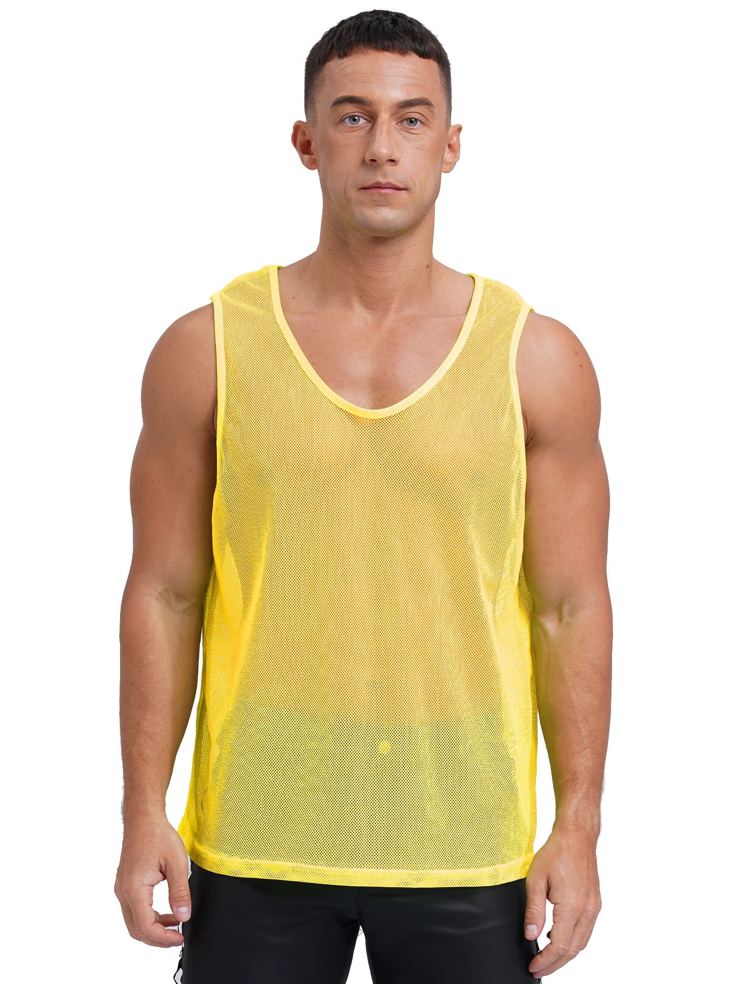 ★ Phyps Department★ Set Running Class Sleeveless Mesh Sho YONGHS Men's Mesh See Through Fishnet Muscle Tank Top