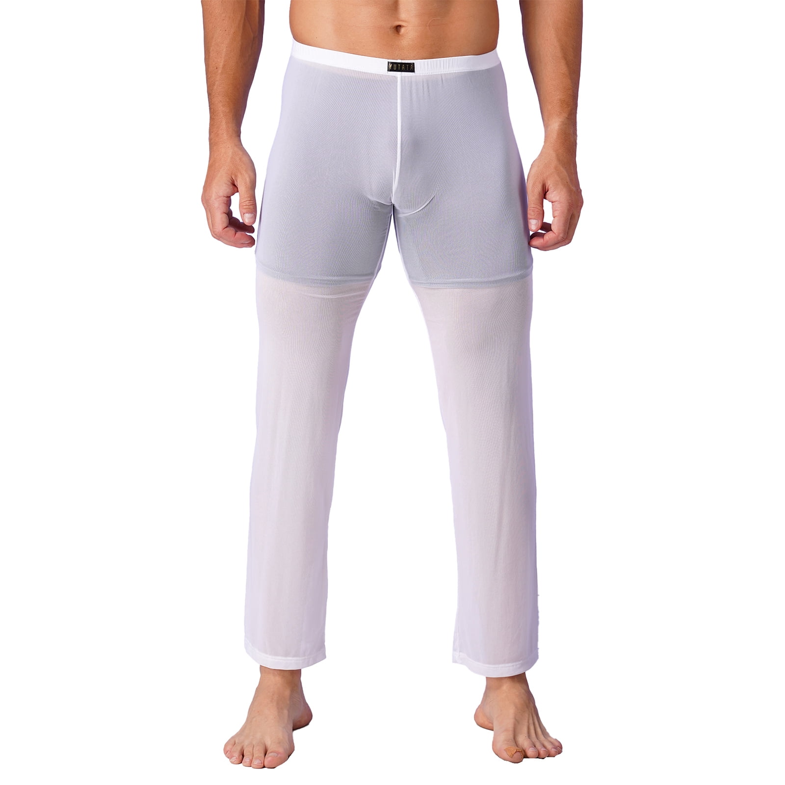 YONGHS Men s Mesh Sheer See Through Sleep Lounge Pants Pajamas Nightwear Sleep Bottoms Underwear White M Walmart