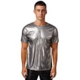 thumbnail image 1 of YONGHS Men's Metallic Shiny Short Sleeve T-shirt Holographic Round Neck Party Disco Club Tee Top Black S, 1 of 6