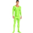 thumbnail image 1 of YONGHS Men's Shiny Glossy Long Sleeve Unitard Full Bodysuit Leotard Jumpsuit Halloween Zentai Fluorescent Green XL, 1 of 5