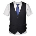 thumbnail image 1 of YONGHS Men's Short Sleeve Funny Shirt Fake Two-Piece Vest Necktie 3D Print Summer T-shirt Tops Black 4XL, 1 of 3