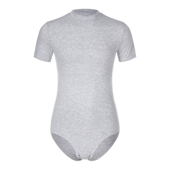 YONGHS Men's Short Sleeve Sports Bodysuit Leotard Shirt Romper Stretchy Garment Grey M