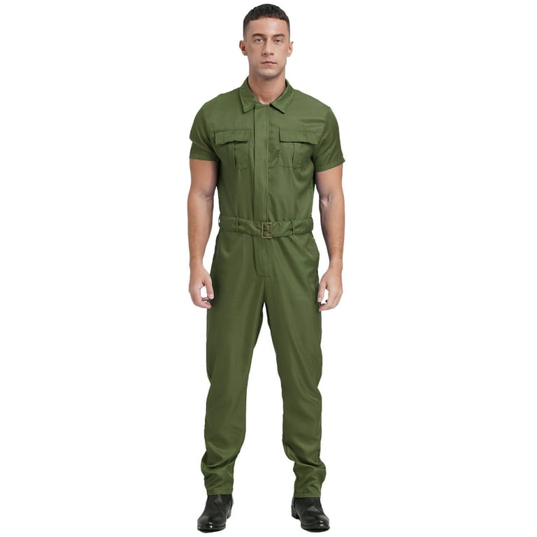 YONGHS Men's Short-Sleeve Twill Coverall Mechanics Workwear