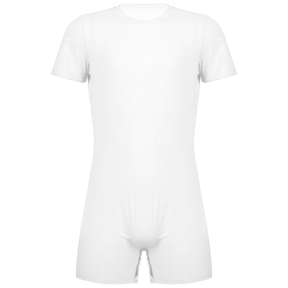 YONGHS Men's Short Sleeve Unitard Jumpsuit Sports Invisible Zipper Rompers Bodysuit White M