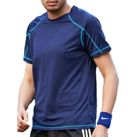 YONGHS Men's Short Sleeve Workout Shirts Rash Guard Tops Athletic T-Shirt A Dark Blue 4XL