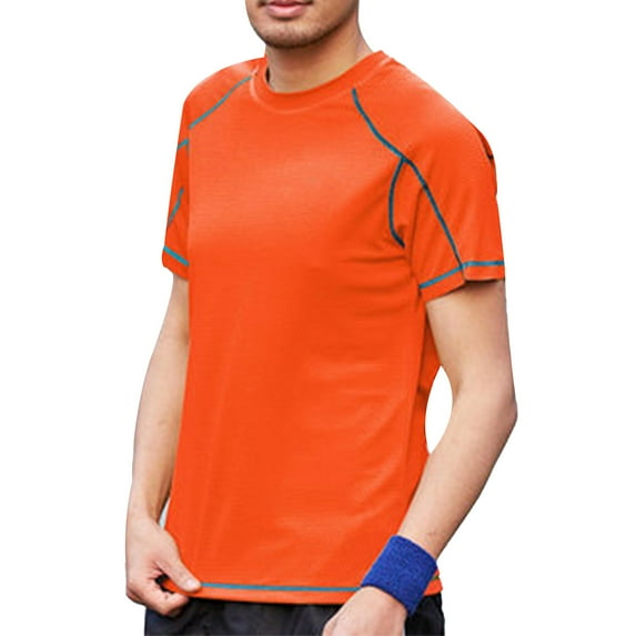 YONGHS Men's Short Sleeve Workout Shirts Rash Guard Tops Athletic T-Shirt Orange 8XL