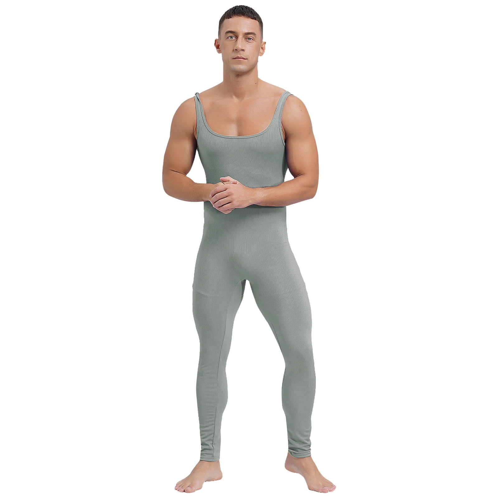YONGHS Men's Sleeveless Full Body Unitard One Piece Slim Fit Rompers ...