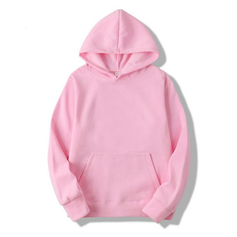 YONGHS Men's Solid Color Pullover Hoodie Long Sleeve Drawstring Hooded  Sweatshirt with Pocket Pink S 