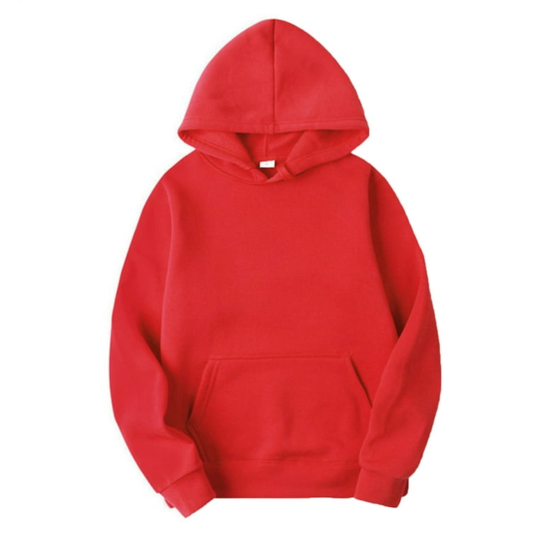YONGHS Men s Solid Color Pullover Hoodie Long Sleeve Drawstring Hooded Sweatshirt with Pocket Red L Walmart