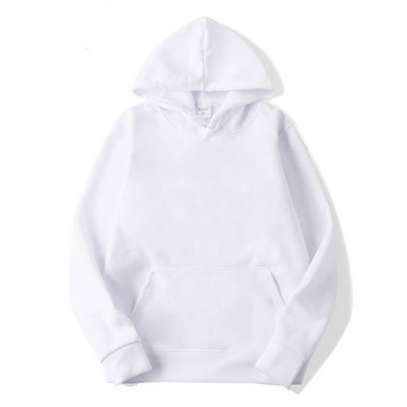 YONGHS Men's Solid Color Pullover Hoodie Long Sleeve Drawstring Hooded Sweatshirt with Pocket White L