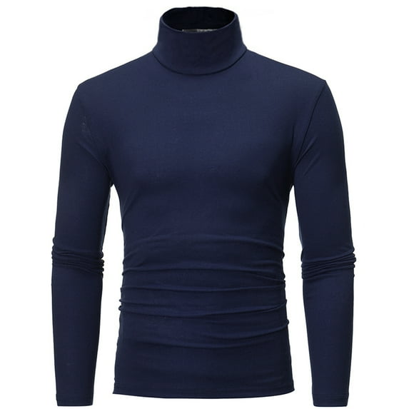YONGHS Mens Casual Long Sleeve Thermal Base Shirt High Neck Pullover Slim Shirt Top Undershirt Navy Blue S