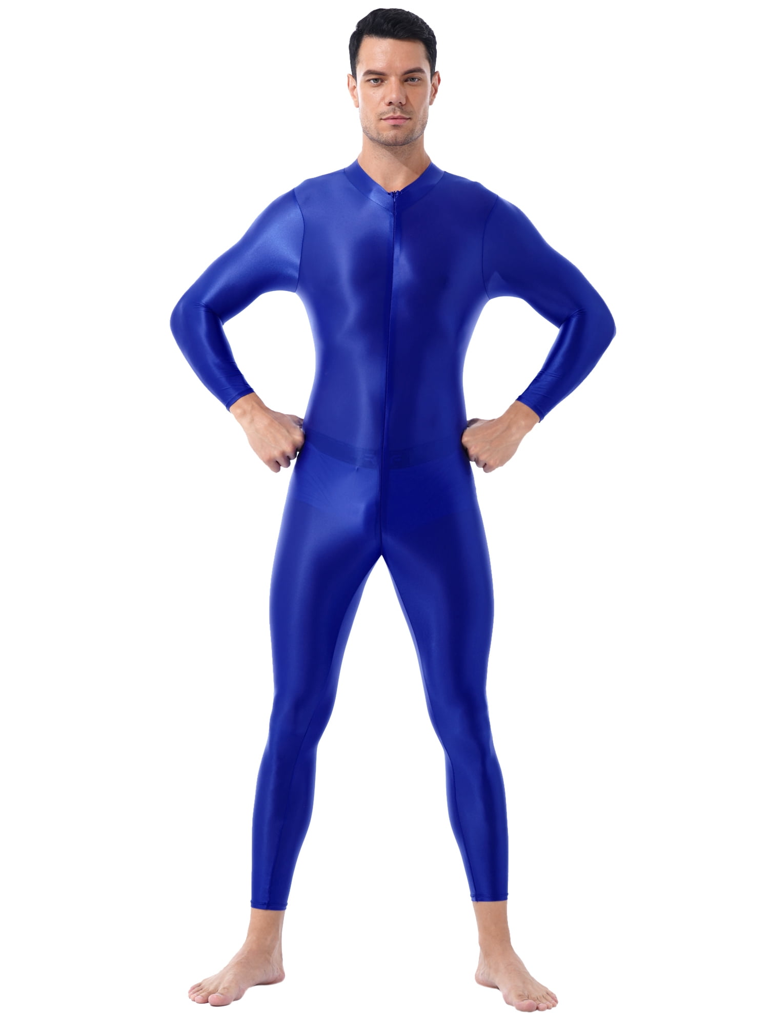 YONGHS Mens Full Body Leotard Long Sleeves Unitard Onepiece Zipper