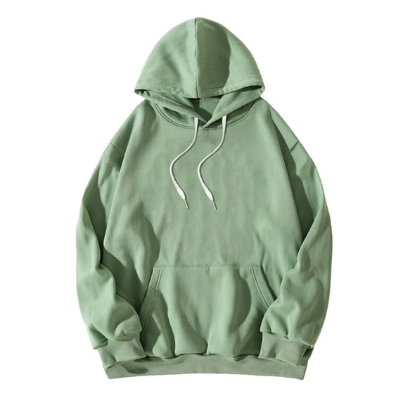 YONGHS Mens Long Sleeves Drawstring Hooded Sweatshirt Pullover Blouse Warm Thermal Top with Pocket Green XL