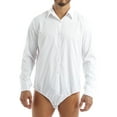 thumbnail image 1 of YONGHS Mens One Piece Long Sleeves Turn-down Collar Button Down Casual Bodysuit Dress Shirt Tops White L, 1 of 7