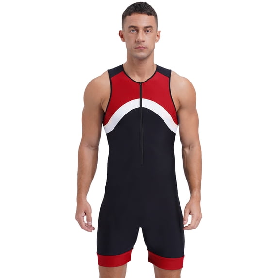 YONGHS Mens One Piece Swimsuit Zipper Bodysuit Rash Guard Surfing Suit Swimwear Shorty Wetsuit Red M