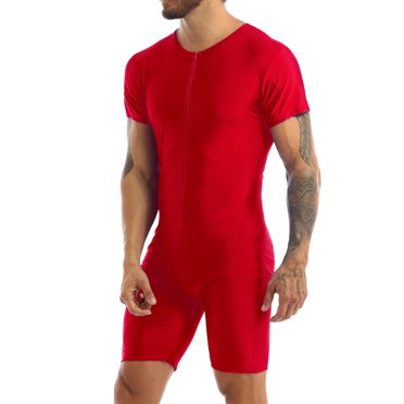 Men's Zipper Front Bodysuit - Full Body Shaper Workout Unitard For Wrestling & Fitness