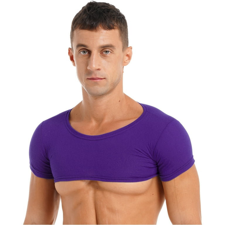 【Pensee purple】No sleeve design YONGHS Mens Short Sleeves Basic Pullover Crop Top T-Shirt