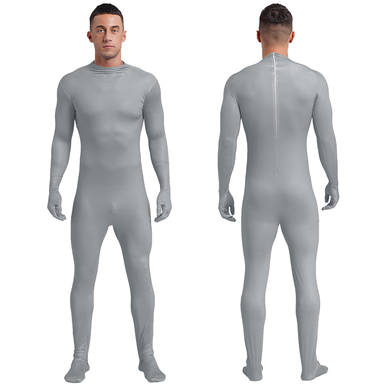 YONGHS Mens Spandex Open Face Zentai Suit Costume Back Zipper