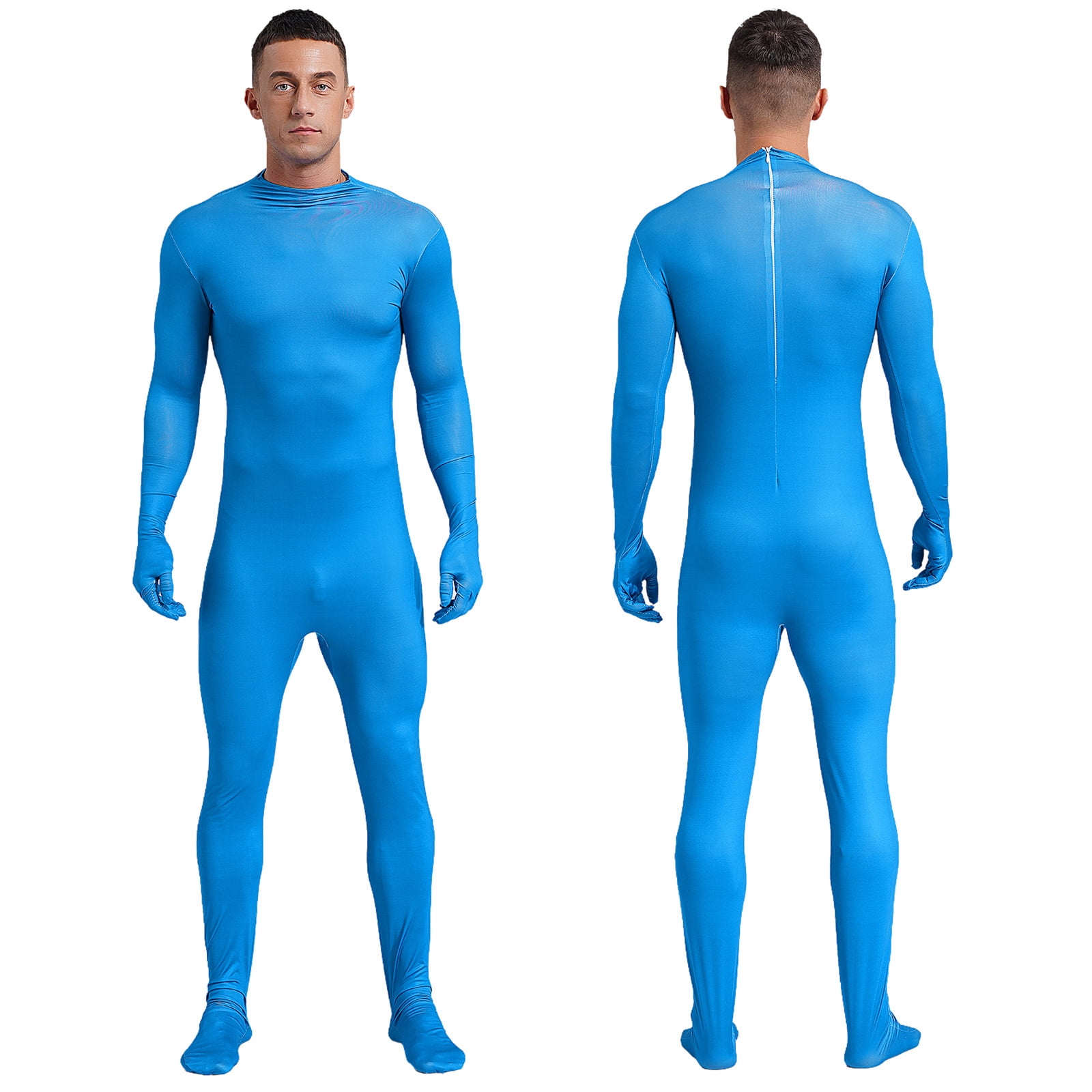 YONGHS Mens Spandex Open Face Zentai Suit Costume Back Zipper