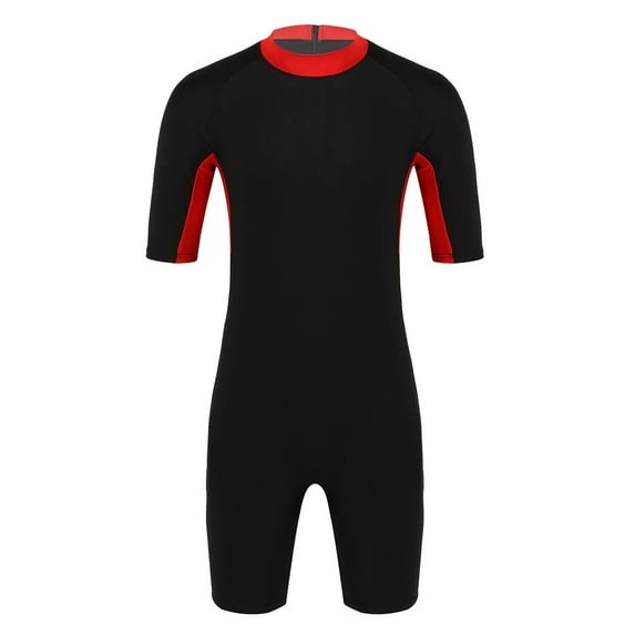 YONGHS Mens Sun Protective Short Sleeves Full Body Swimsuit Shorty Wetsuit Surfing Diving Wetsuit Red XXL