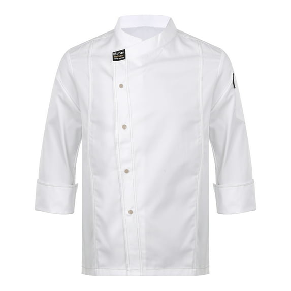 YONGHS Mens Womens Kitchen Work Uniform Chef Coat Cook Jacket Restaurant Uniform Tops White Long Sleeve XL