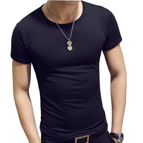 YONGHS Mens Workout Shirts Casual Slim Fit Short Sleeve Hip Hop T-Shirts Quick Dry Gym Fitness Top Black XXL