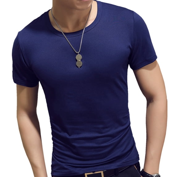 YONGHS Mens Workout Shirts Casual Slim Fit Short Sleeve Hip Hop T-Shirts Quick Dry Gym Fitness Top Navy Blue 3XL