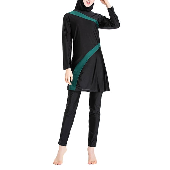 YONGHS Muslim Swimsuits for Women 3 Pieces Modest Islamic Burkini Bathing Suit Rash Guard Set Black&Green M