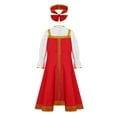thumbnail image 1 of YONGHS Russian Girls Traditional Costume Puff Sleeve Princess Party Dress with Headpiece Red 5-6, 1 of 7