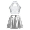 thumbnail image 1 of YONGHS Sparkle Dance Outfit for Girl Ballet Jazz Hip Hop Dance Crop Top with Pleated Skirt Set White 12, 1 of 5