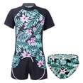 thumbnail image 1 of YONGHS Teens Girls Flower Frinted Short Sleeve Top with Briefs Shorts Rash Guard 3 Pcs Swimwear Set Lily 8, 1 of 5