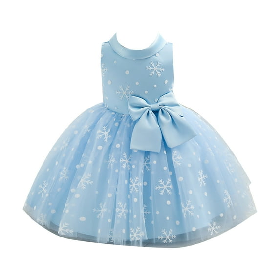 YONGHS Toddler Baby Girls Snowflake Print Flower Girls Dress Wedding Party Christmas Birthday Gown Sky Blue 4-5