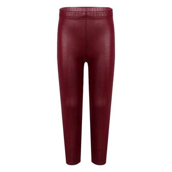 YONGHS Toddler Girls Faux Leather Pants Leggings Tights Winter Warm Thick Fleece Trousers Burgundy 9-10