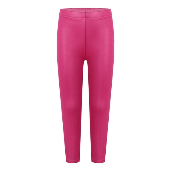 YONGHS Toddler Girls Faux Leather Pants Leggings Tights Winter Warm Thick Fleece Trousers Hot Pink 7-8