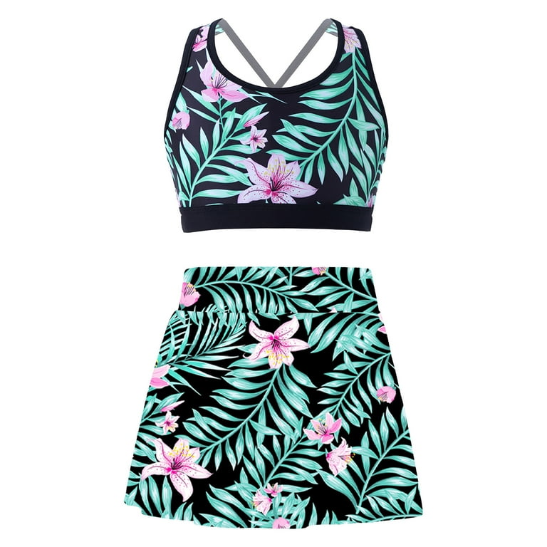 BLUE, GREEN AND PINK TWO PIECES SWIMSUIT WITH FLOWERY PRINT, CHILD BLUE, GREEN AND PINK TWO PIECES SWIMSUIT WITH FLOWERY PRINT, CHILD