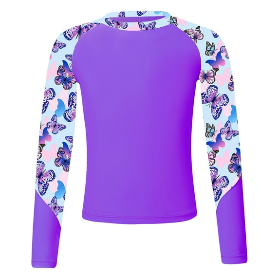 YONGHS UPF 50+ Swim Top for Girls Floral Long Sleeve Rashguard Shirts Beach Bathing Suit Swimsuits Purple 10