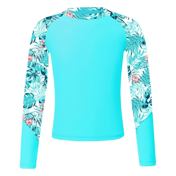 YONGHS UPF 50+ Swim Top for Girls Floral Long Sleeve Rashguard Shirts Beach Bathing Suit Swimsuits Teal 14