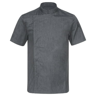 YONGHS Unisex Chef Jacket Cooking Coats Short Sleeve Canteen Hotel Restaurant Work Uniforms Top Dark Gray 3XL