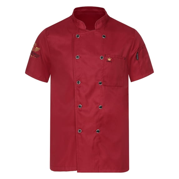YONGHS Unisex Chef Jacket Cooking Coats Short Sleeve Canteen Hotel Restaurant Work Uniforms Top Red-A XL