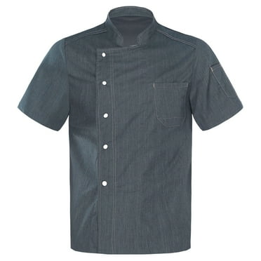 YONGHS Unisex Chef Uniform Short Sleeve Kitchen Work Hotel Cake Shop Cafe Jacket Gray XXL