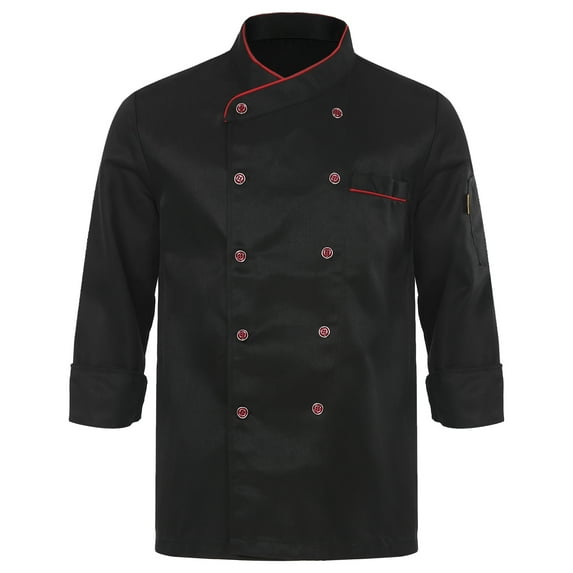 YONGHS Unisex Classical Chef Coat Lightweight Short Sleeve Chef Jacket Cooking Uniform Shirt Black Long Sleeve XL