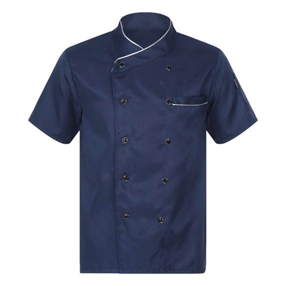 YONGHS Unisex Classical Chef Coat Lightweight Short Sleeve Chef Jacket Cooking Uniform Shirt Blue Short Sleeve 4XL