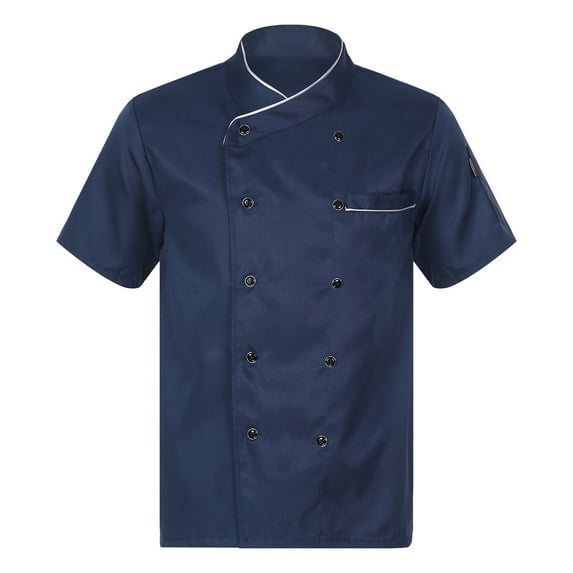 YONGHS Unisex Classical Chef Coat Lightweight Short Sleeve Chef Jacket Cooking Uniform Shirt Blue Short Sleeve L