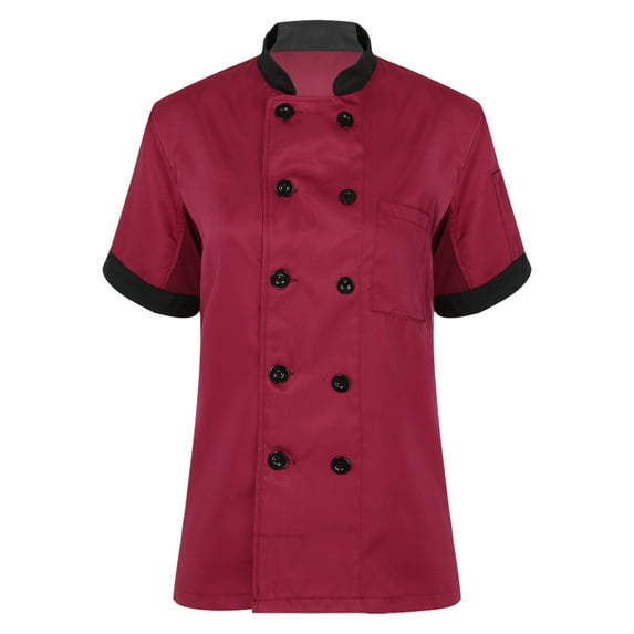 YONGHS Unisex Men Women Short Sleeves Hotel Kitchen Chef Jacket Restaurant Uniform Workwear Wine Red-A M