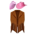 thumbnail image 1 of YONGHS Western Cowgirl Cowboy Outfit Kids Sleeveless Jacket Vest with Hat Bandana Cosplay Outfit Brown&Pink 10, 1 of 5