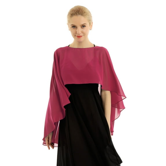YONGHS Woman Chiffon Bridal Wrap Wedding Shawl Cape Jacket Bolero Shrug for Formal Ocaasions Dresses Burgundy One Size