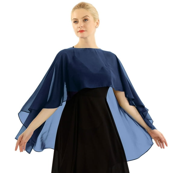 YONGHS Woman Chiffon Bridal Wrap Wedding Shawl Cape Jacket Bolero Shrug for Formal Ocaasions Dresses Navy Blue One Size