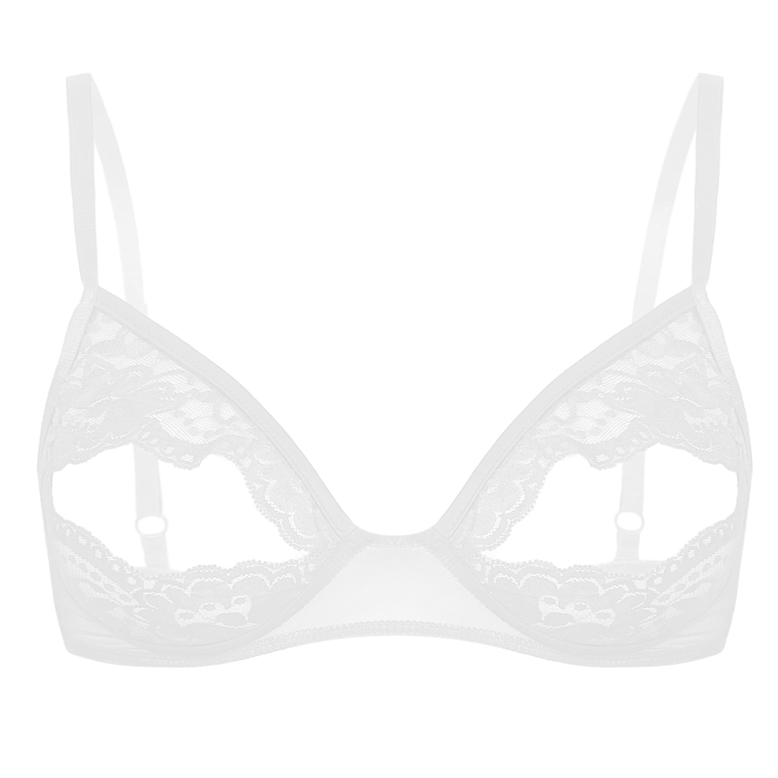 YONGHS Woman Lace Sheer Open Tip Nipples Wire-free Triangle Unlined Bra ...
